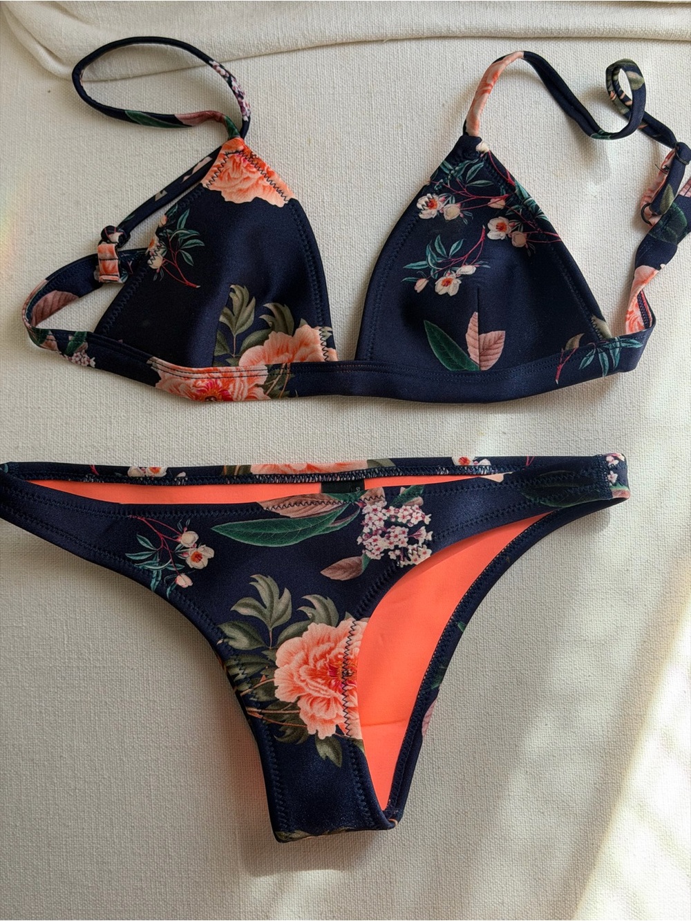 Triangl Swim Floral Navy and Coral Bikini Set
